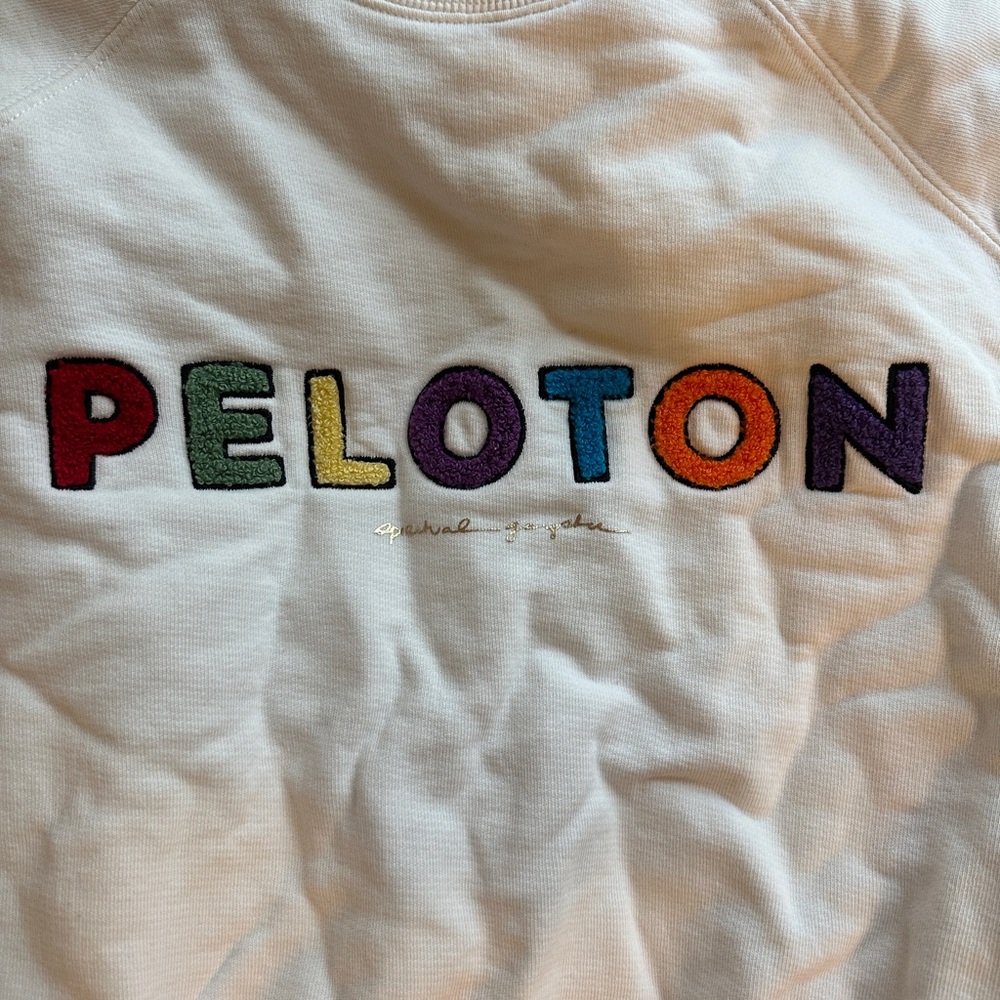 Peloton White Sweatshirt with Colorful Logo